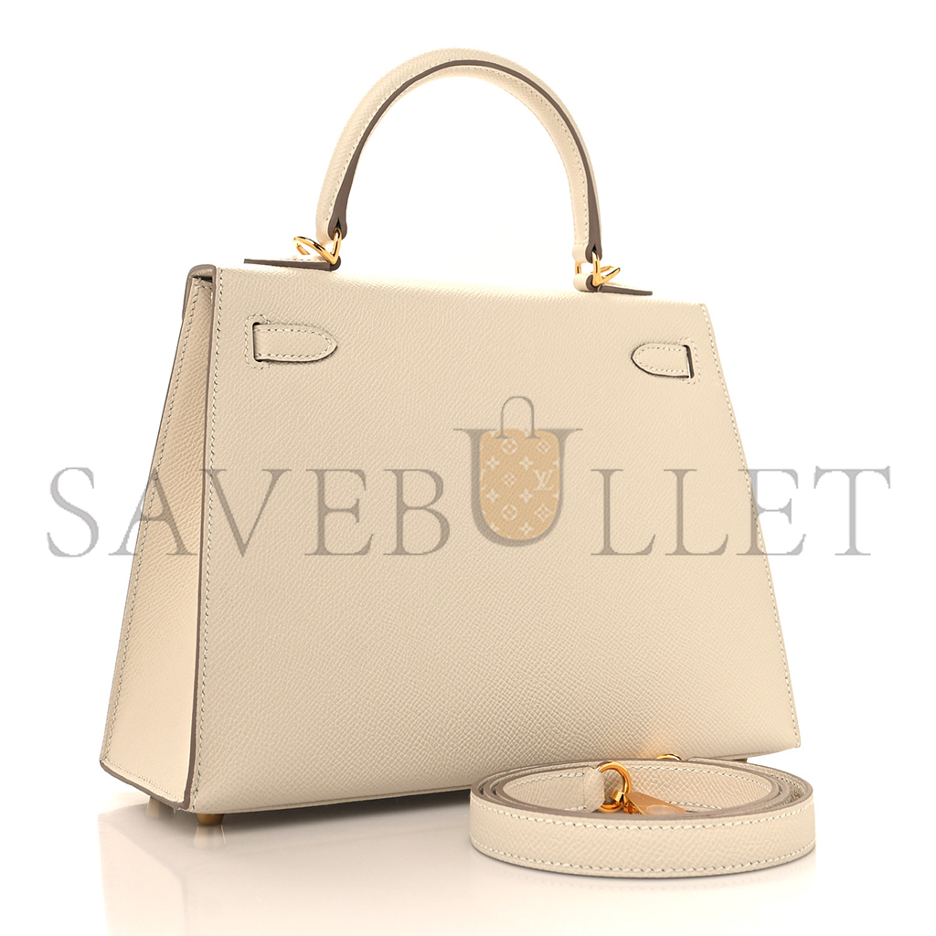 HERMÈS MASTER EPSOM KELLY 25 MILKSHAKE WHITE WITH GOLDEN BROWN LINING (25*17*7cm) 